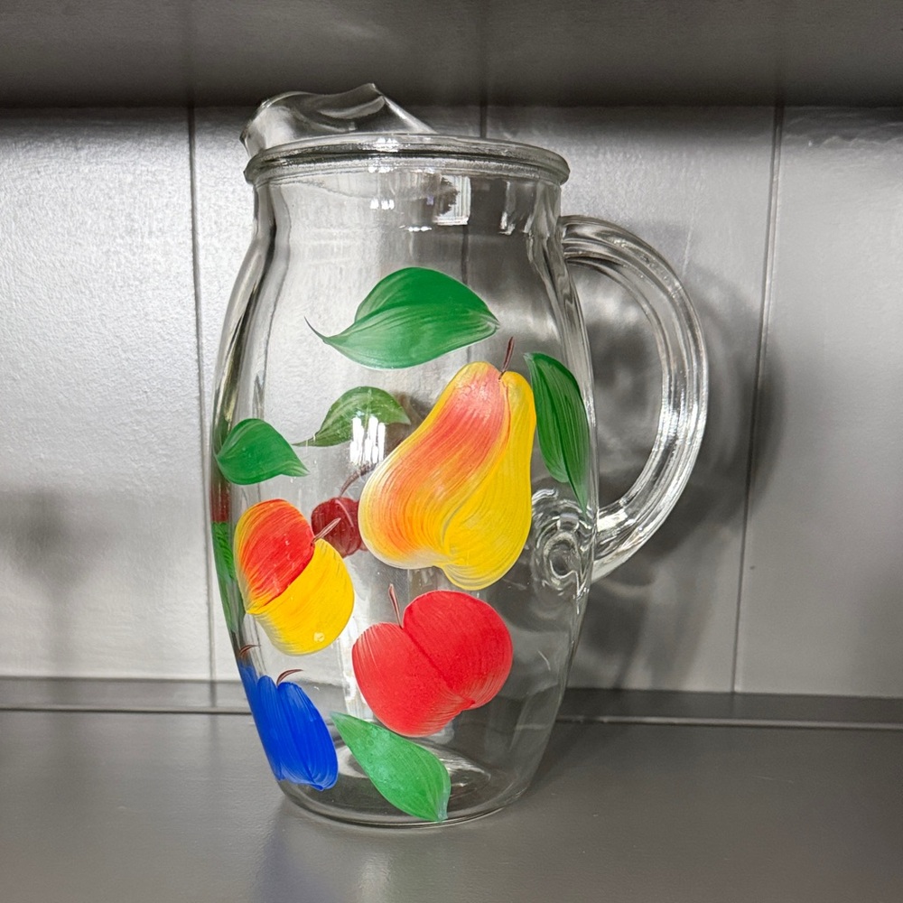 Bartlett-Collins Hand-Painted Fruit Glass Pitcher